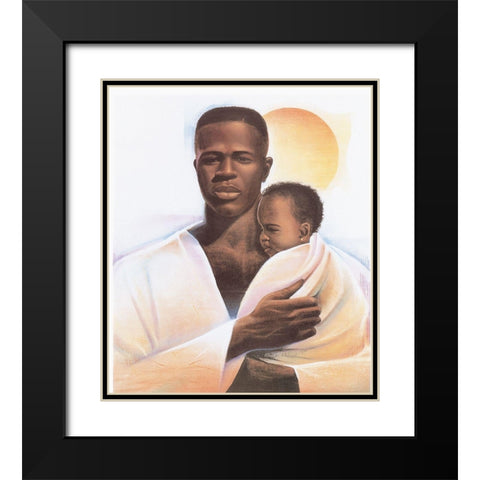 Father and Child Black Modern Wood Framed Art Print with Double Matting by Unknown