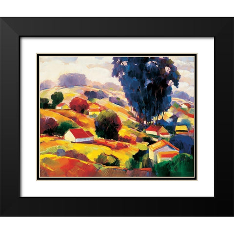 Hillside Village I Black Modern Wood Framed Art Print with Double Matting by Unknown