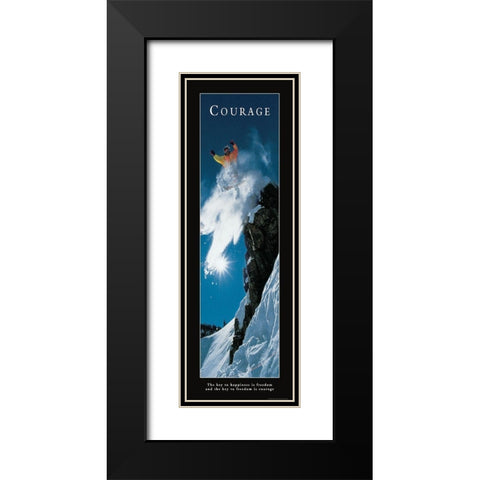 Courage - Snowboarder Black Modern Wood Framed Art Print with Double Matting by Frontline
