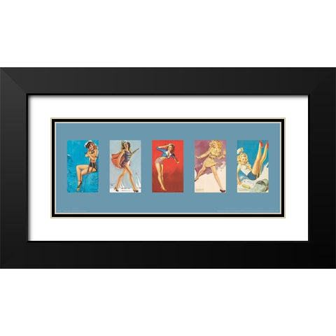 Pin Up Girls Panel II Black Modern Wood Framed Art Print with Double Matting by Unknown