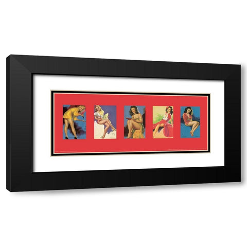 Pin Up Girls Panel III Black Modern Wood Framed Art Print with Double Matting by Unknown