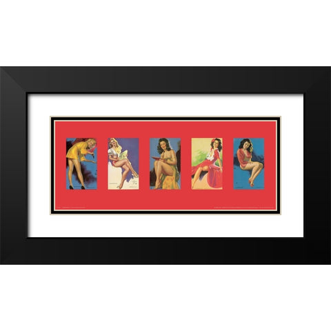 Pin Up Girls Panel III Black Modern Wood Framed Art Print with Double Matting by Unknown