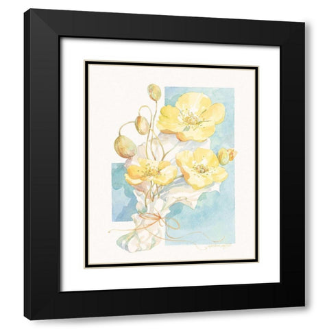 Poppies Yellow Pastel I Black Modern Wood Framed Art Print with Double Matting by Unknown