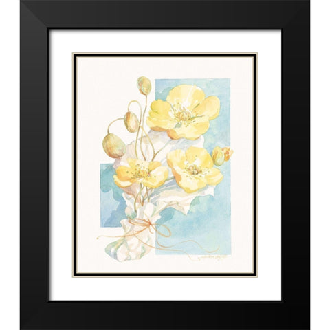 Poppies Yellow Pastel I Black Modern Wood Framed Art Print with Double Matting by Unknown