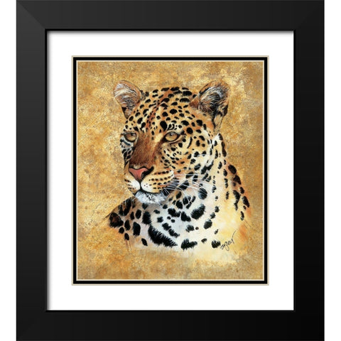 Leapord Black Modern Wood Framed Art Print with Double Matting by Unknown