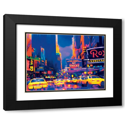 Times Square Black Modern Wood Framed Art Print with Double Matting by Unknown