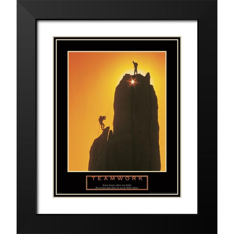 Teamwork - Sunset Climbers Black Modern Wood Framed Art Print with Double Matting by Frontline