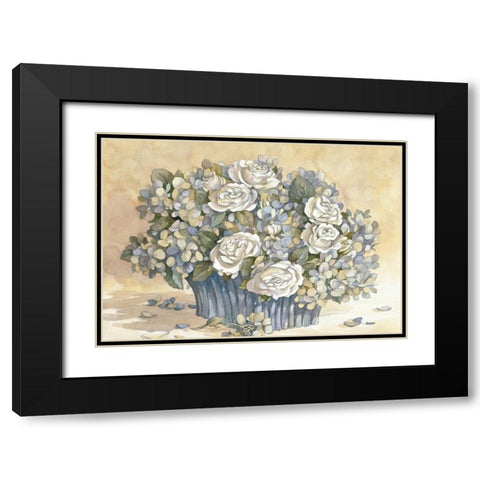 White Rose and Blue Vase Black Modern Wood Framed Art Print with Double Matting by Unknown