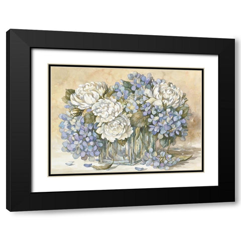 White and Blue Floral Black Modern Wood Framed Art Print with Double Matting by Unknown