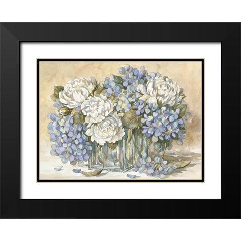 White and Blue Floral Black Modern Wood Framed Art Print with Double Matting by Unknown