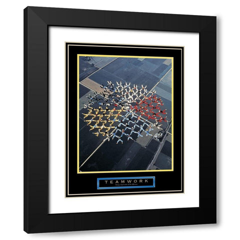 Skydivers - Teamwork Black Modern Wood Framed Art Print with Double Matting by Unknown