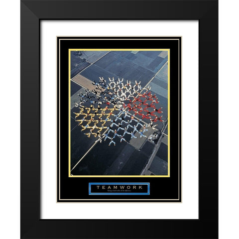 Skydivers - Teamwork Black Modern Wood Framed Art Print with Double Matting by Unknown