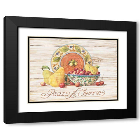 Pears and Cherries Black Modern Wood Framed Art Print with Double Matting by Unknown