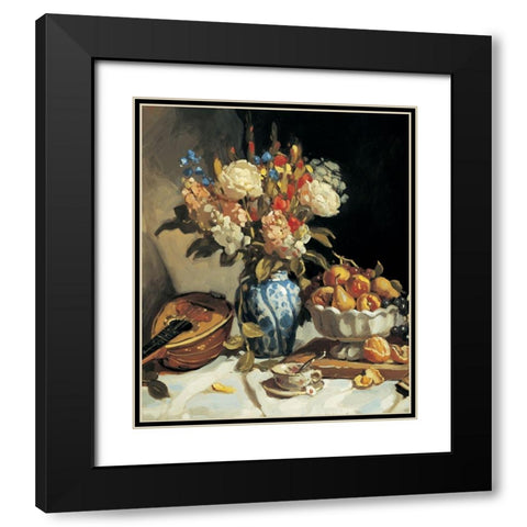 Blue Vase and Mandolin Black Modern Wood Framed Art Print with Double Matting by Unknown
