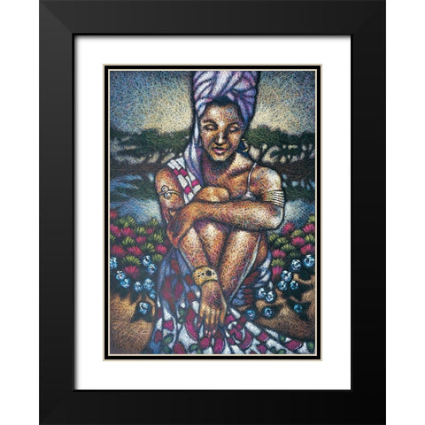 Nubian Lady Sitting II Black Modern Wood Framed Art Print with Double Matting by Unknown