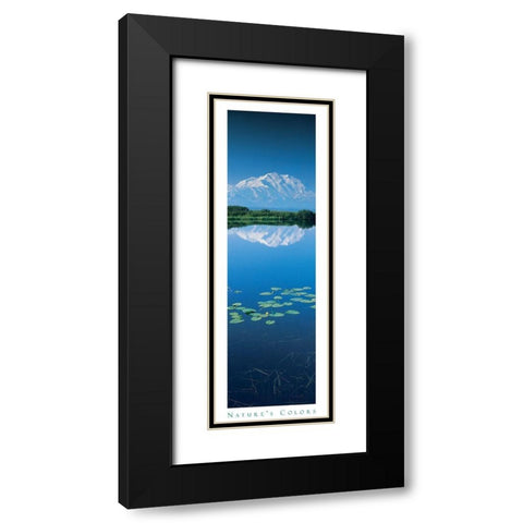 Mountain and Lilypads Black Modern Wood Framed Art Print with Double Matting by Unknown