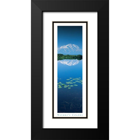 Mountain and Lilypads Black Modern Wood Framed Art Print with Double Matting by Unknown