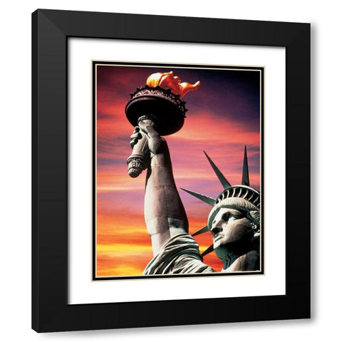 Statue of Liberty Black Modern Wood Framed Art Print with Double Matting by Unknown