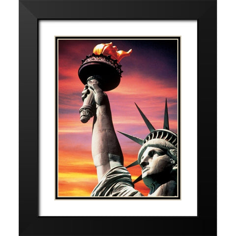 Statue of Liberty Black Modern Wood Framed Art Print with Double Matting by Unknown