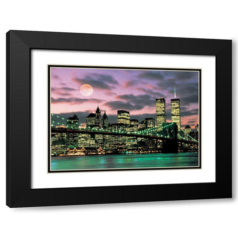 Brooklyn Bridge Black Modern Wood Framed Art Print with Double Matting by Unknown