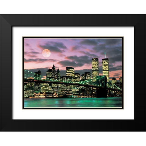 Brooklyn Bridge Black Modern Wood Framed Art Print with Double Matting by Unknown