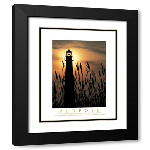 Purpose - Lighthouse in Reeds Black Modern Wood Framed Art Print with Double Matting by Unknown