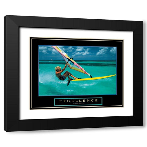 Excellence - Wind Surfer Black Modern Wood Framed Art Print with Double Matting by Unknown