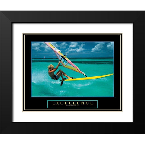 Excellence - Wind Surfer Black Modern Wood Framed Art Print with Double Matting by Unknown