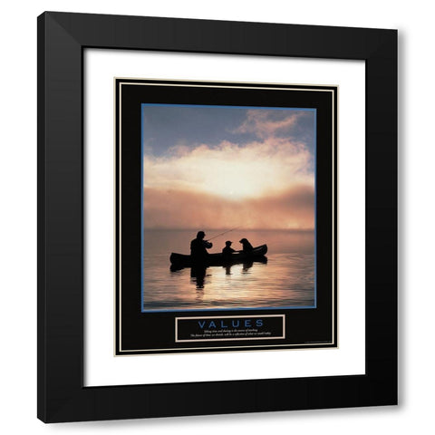 Values - Fisherman, Son and Dog Black Modern Wood Framed Art Print with Double Matting by Unknown