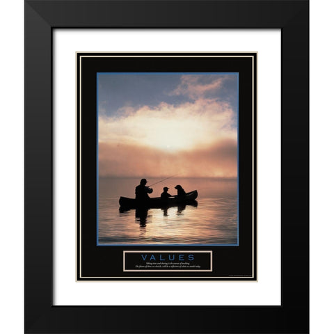 Values - Fisherman, Son and Dog Black Modern Wood Framed Art Print with Double Matting by Unknown