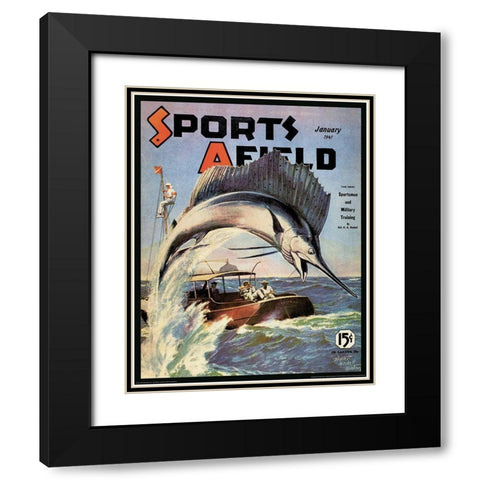 Marlin Fishing Black Modern Wood Framed Art Print with Double Matting by Unknown