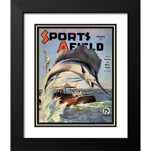 Marlin Fishing Black Modern Wood Framed Art Print with Double Matting by Unknown