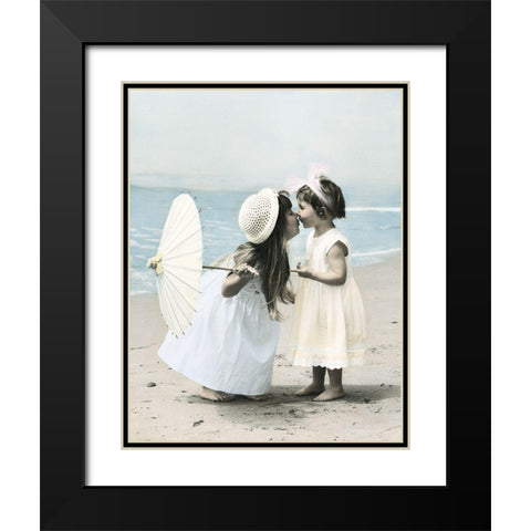 Sisters on Shore Black Modern Wood Framed Art Print with Double Matting by Unknown