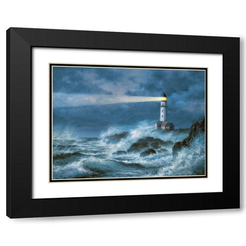 Stormy Lighthouse Black Modern Wood Framed Art Print with Double Matting by Unknown