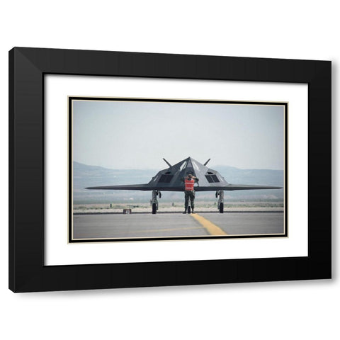 Stealth Fighter Black Modern Wood Framed Art Print with Double Matting by Unknown