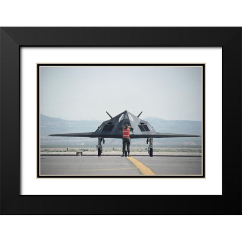 Stealth Fighter Black Modern Wood Framed Art Print with Double Matting by Unknown