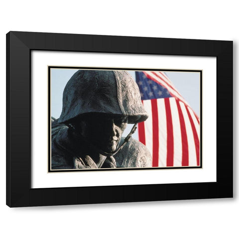 Marine and Flag Black Modern Wood Framed Art Print with Double Matting by Unknown