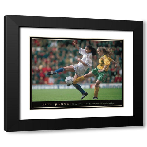 Girl Power - Soccer Black Modern Wood Framed Art Print with Double Matting by Frontline