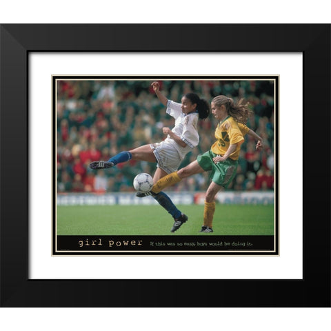 Girl Power - Soccer Black Modern Wood Framed Art Print with Double Matting by Frontline