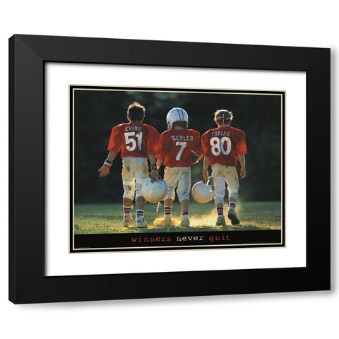 Winners Never Quit - Football Black Modern Wood Framed Art Print with Double Matting by Unknown