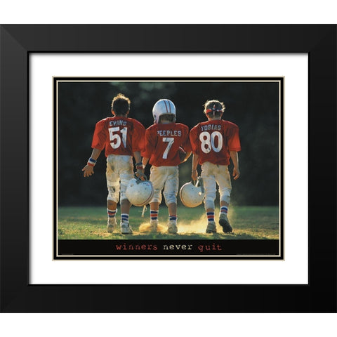 Winners Never Quit - Football Black Modern Wood Framed Art Print with Double Matting by Unknown