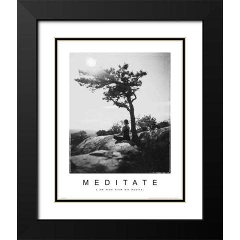 Meditate - Yoga Black Modern Wood Framed Art Print with Double Matting by Unknown