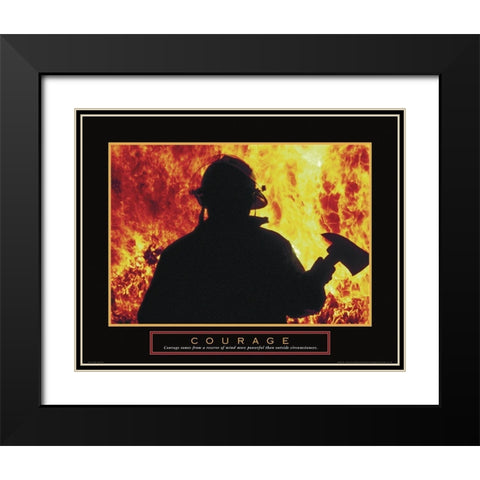 Courage - Fireman Black Modern Wood Framed Art Print with Double Matting by Unknown