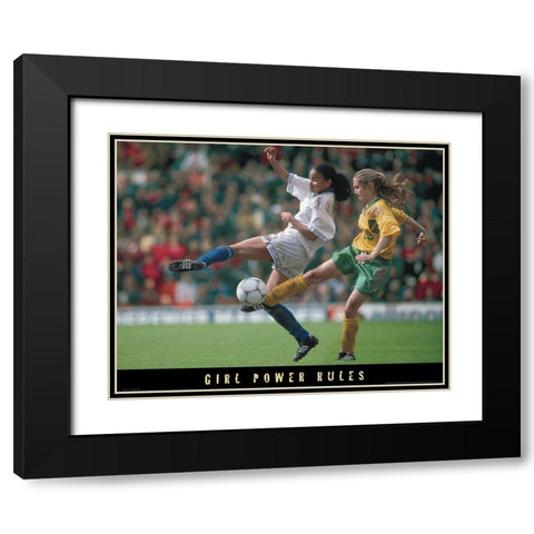 Girl Power - Soccer Black Modern Wood Framed Art Print with Double Matting by Unknown