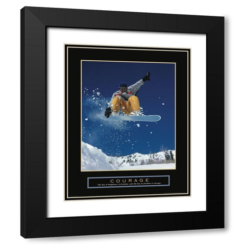Courage - Snowboarding Black Modern Wood Framed Art Print with Double Matting by Frontline