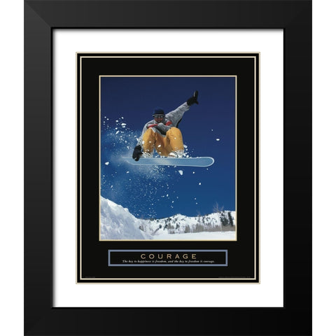 Courage - Snowboarding Black Modern Wood Framed Art Print with Double Matting by Frontline