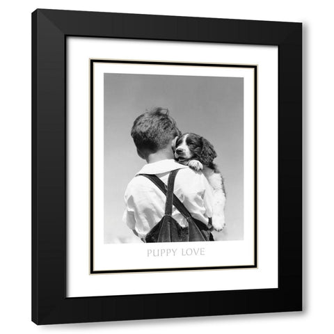 Puppy Love Black Modern Wood Framed Art Print with Double Matting by Frontline