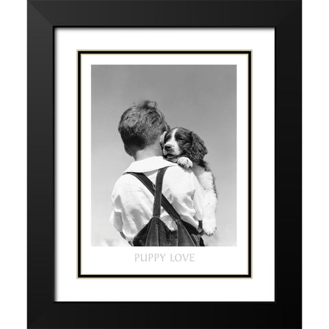 Puppy Love Black Modern Wood Framed Art Print with Double Matting by Frontline