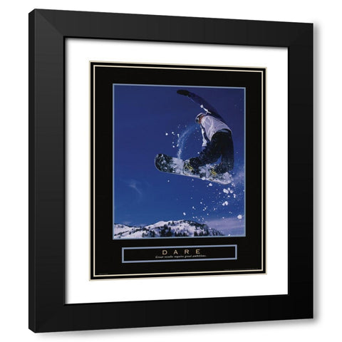 Dare - Snowboarder Black Modern Wood Framed Art Print with Double Matting by Frontline