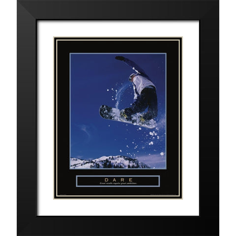 Dare - Snowboarder Black Modern Wood Framed Art Print with Double Matting by Frontline